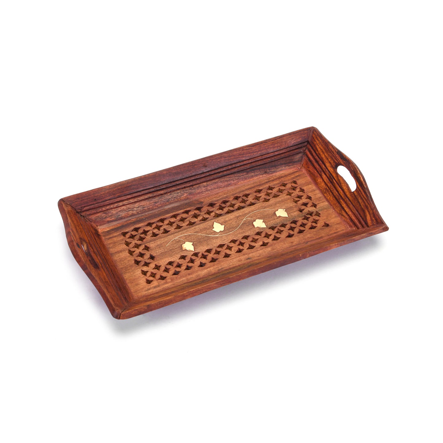 Handcrafted Sheesham Wood With Brass Work Serving Tray Table Decor (Combo of Tiple Product Set)