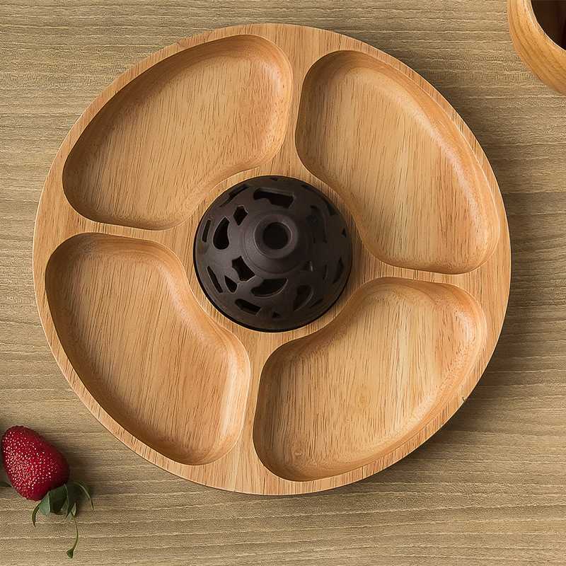 Creative And Personalized Round Compartment Tray  Solid Wood Dried Fruit Platter  Snacks  Nuts Snacks  Refreshments, Wooden Plates