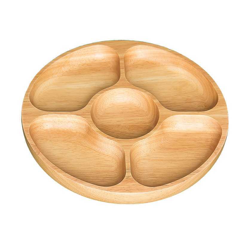 Creative And Personalized Round Compartment Tray  Solid Wood Dried Fruit Platter  Snacks  Nuts Snacks  Refreshments, Wooden Plates