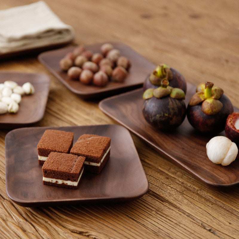 Japanese Style Wooden Plate Black Walnut Breakfast Snack Plate