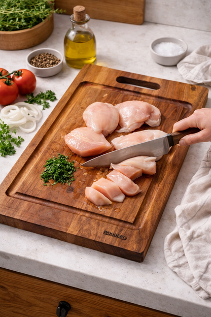 Acacia Wood Cutting Board with Juice Groove & Handle – Wooden Chopping Board