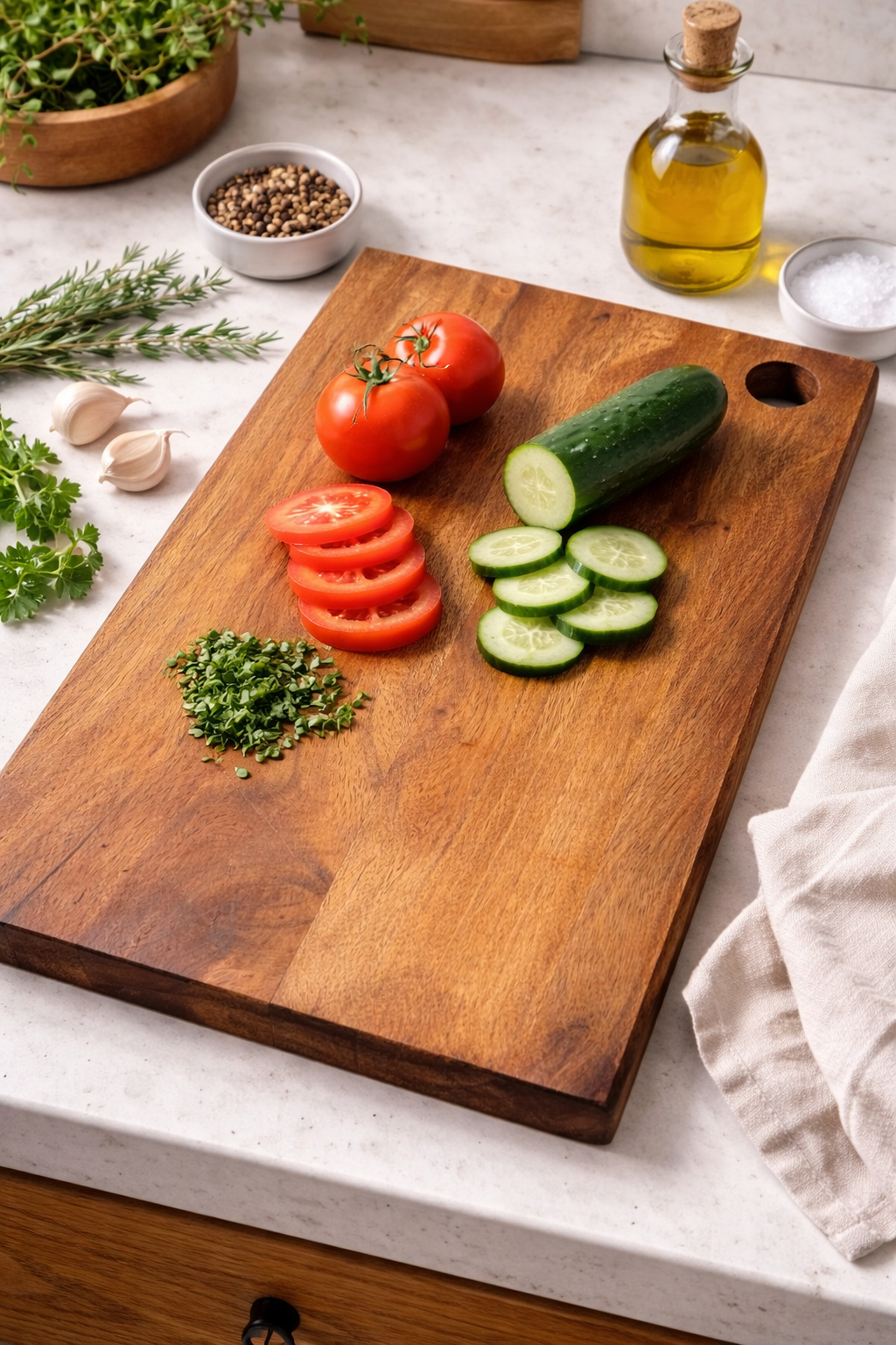 Acacia Wood Cutting Board with Handle Hole – Handcrafted Wooden Chopping Board