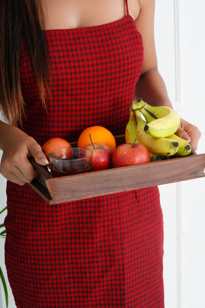 Handcrafted Premium Mahogany Finish Wooden Coffee Tray