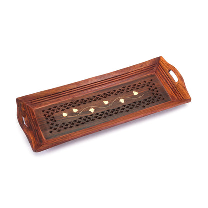 Handcrafted Sheesham Wood With Brass Work Serving Tray Table Decor (Combo of Tiple Product Set)
