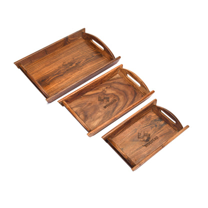 Handcrafted Premium Mahogany Finish Wooden Coffee Tray (Combo of Tiple Product Set)