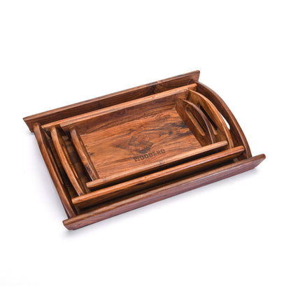 Handcrafted Premium Mahogany Finish Wooden Coffee Tray (Combo of Tiple Product Set)